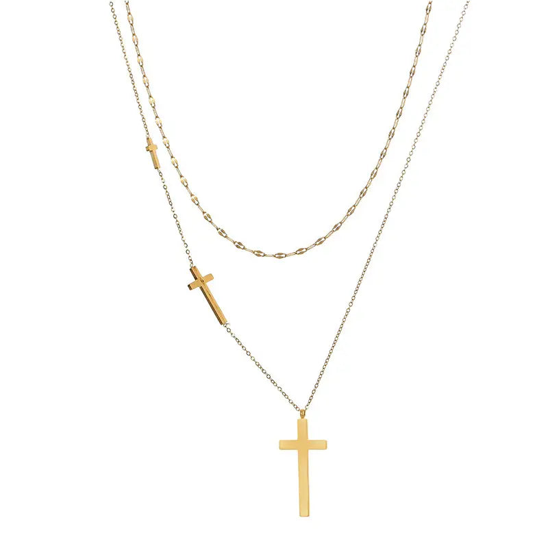 „Heaven Layers“ - Kreuz Kette 18K vergoldet