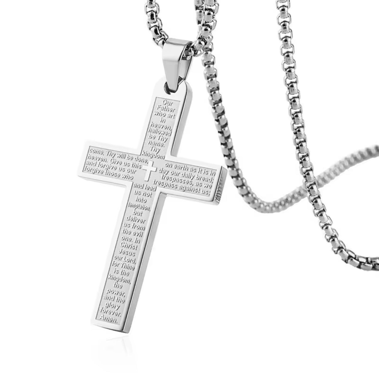 “Word of Faith” – Kreuzkette mit Gravur (Vater unser)