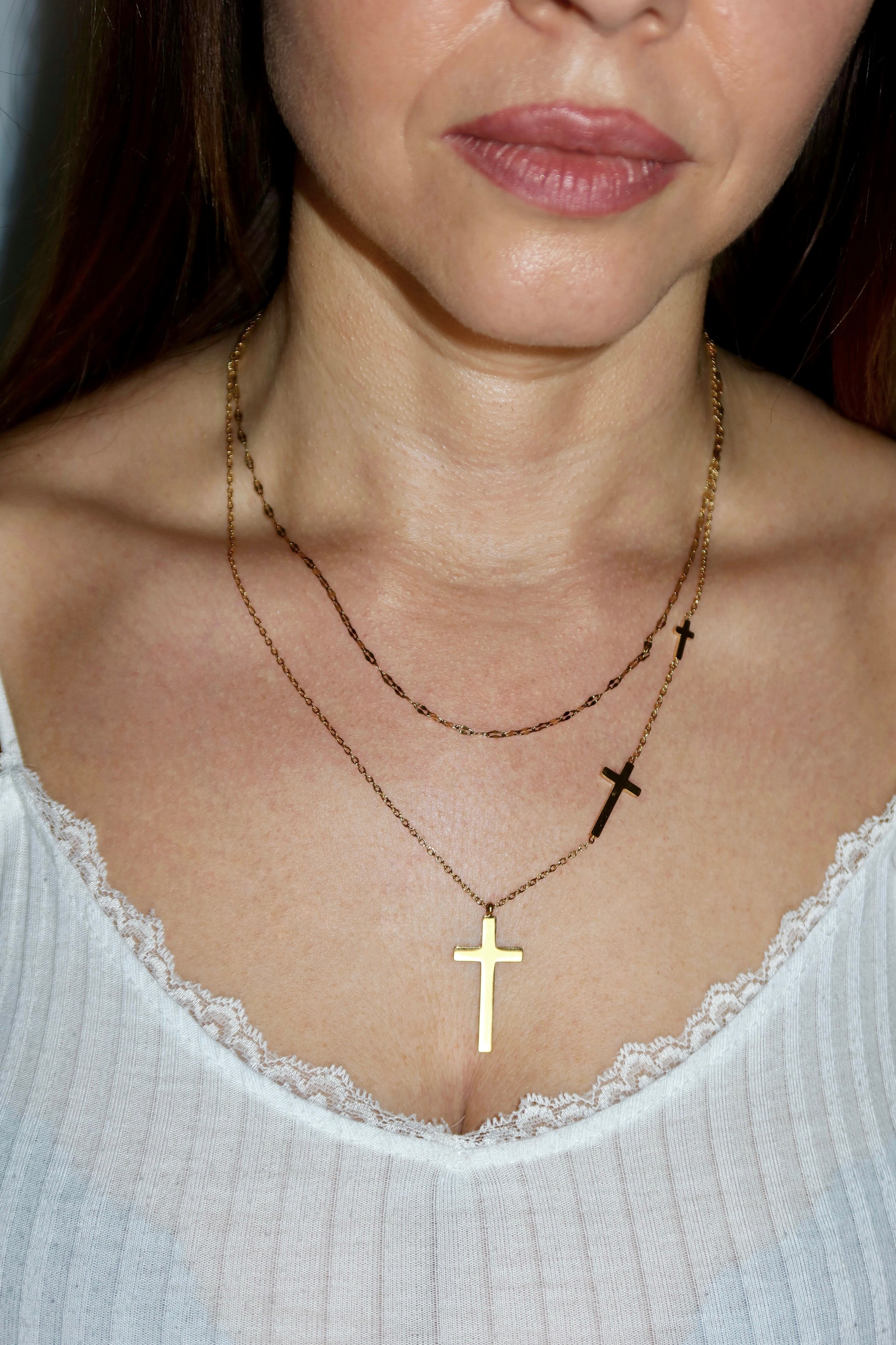 „Heaven Layers“ - Kreuz Kette 18K vergoldet