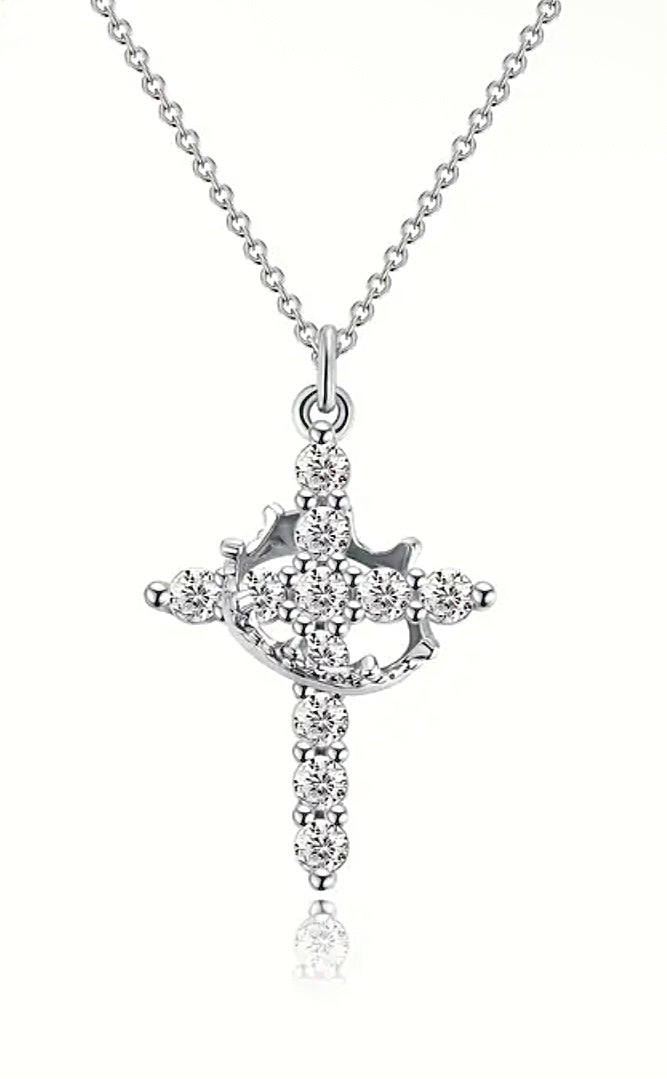 „Crowned Light“ - 925 Silver Kreuz Kette mit Krone