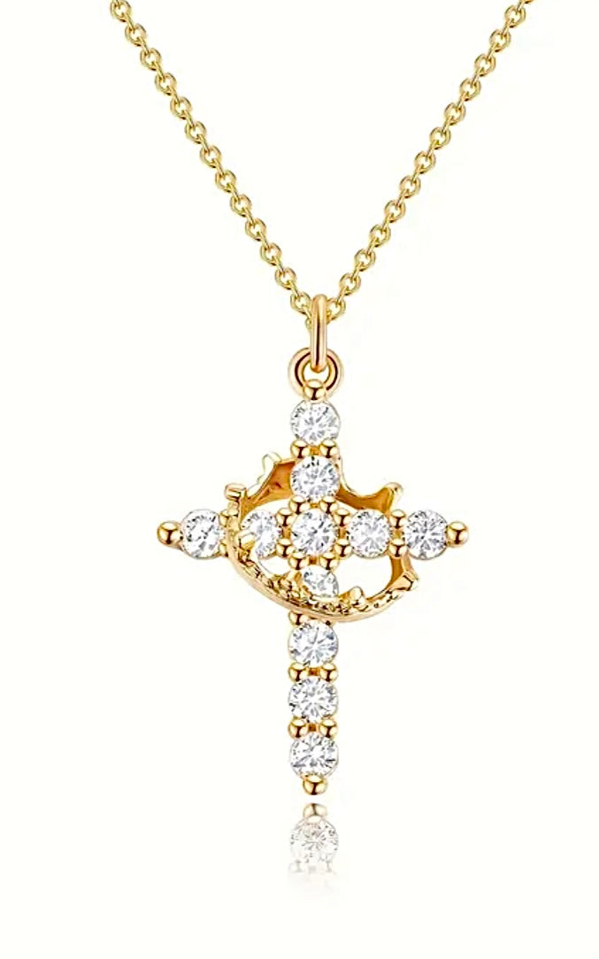 „Crowned Light“ - 925 Silver Kreuz Kette mit Krone
