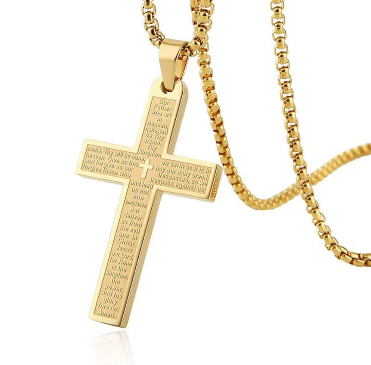 “Word of Faith” – Kreuzkette mit Gravur (Vater unser)