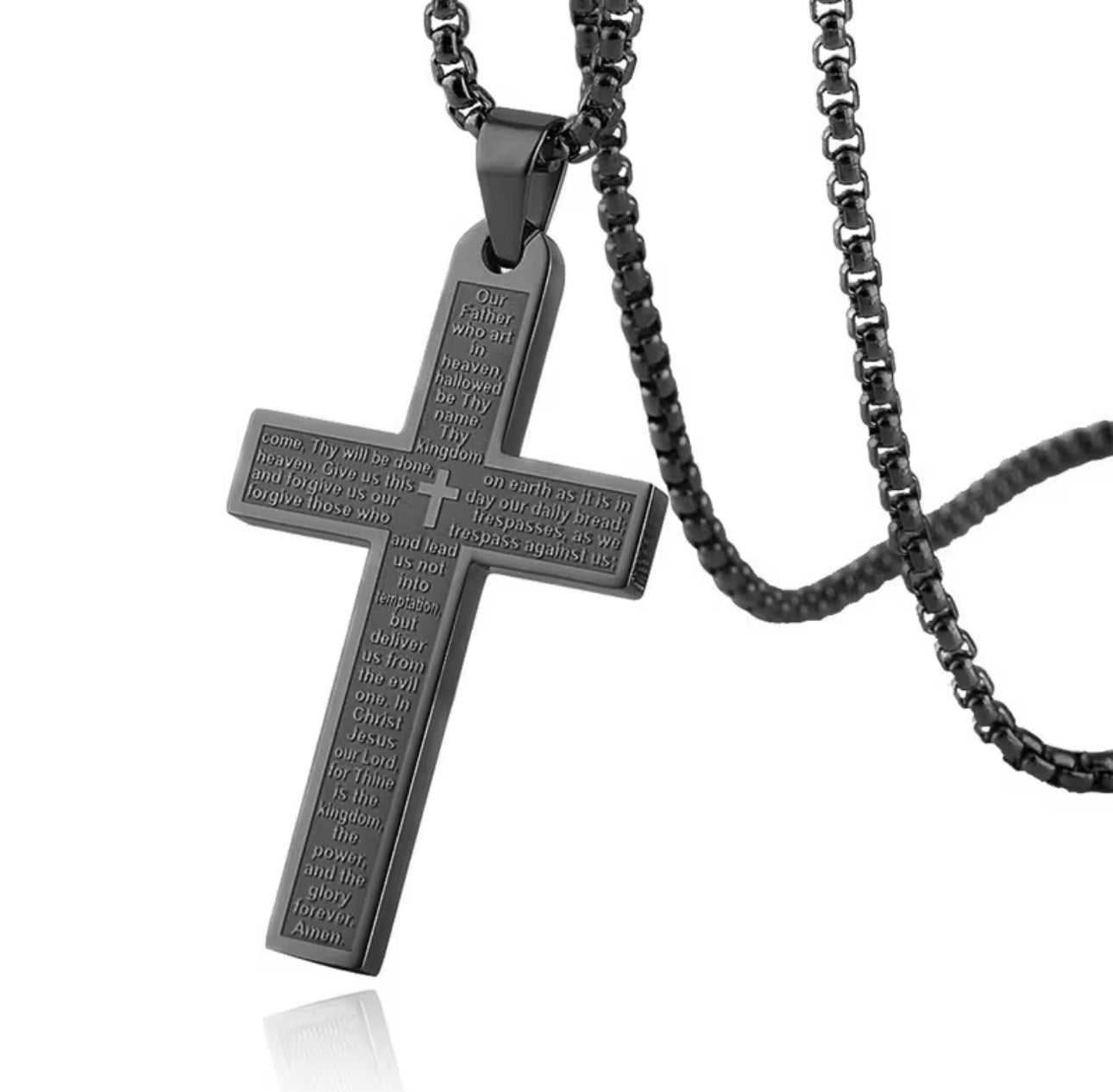 “Word of Faith” – Kreuzkette mit Gravur (Vater unser)